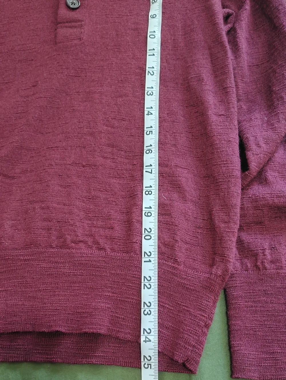 Banana Republic Men's Burgundy Fine Merino Wool Button-Neck Sweater